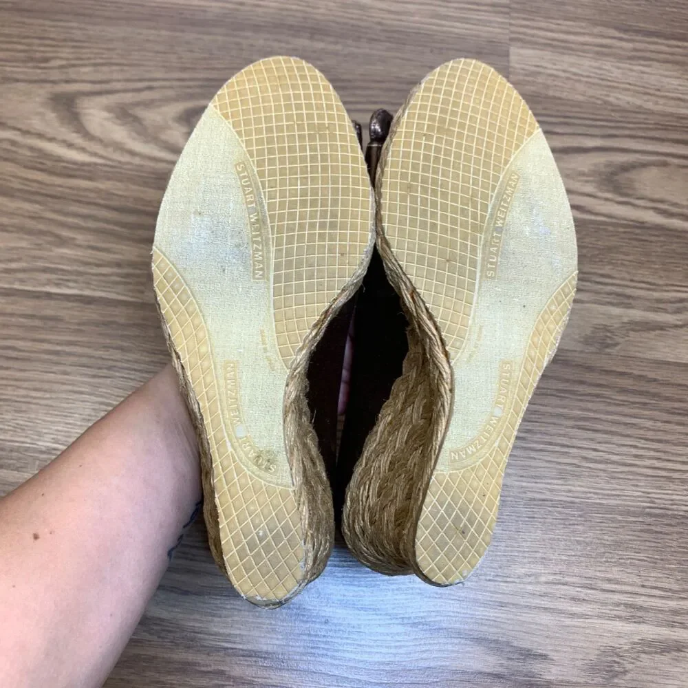 Stuart Weitzman Womes‎ Size 8M Bowden Amaretto Open Toe Espadrille Wedge
